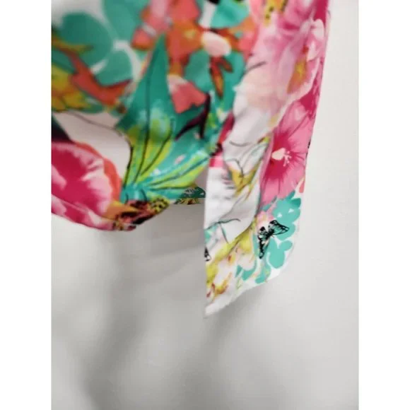 Style & Co Women Sleeveless Blouse Large White Plink Floral Popover Top - Picture 4 of 8